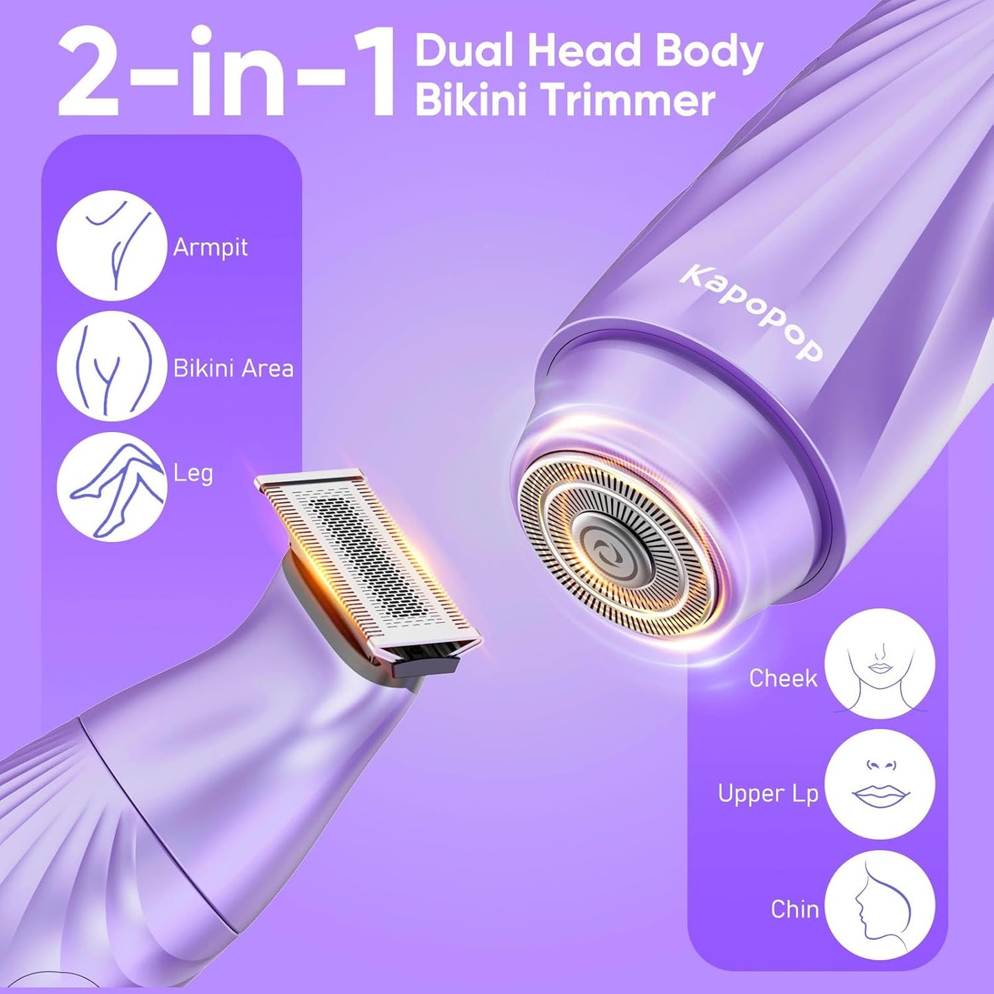 Skiennix 2-in-1 Bikini Trimmer for Women - Painless Electric Shaver & Razor, Waterproof & Rechargeable