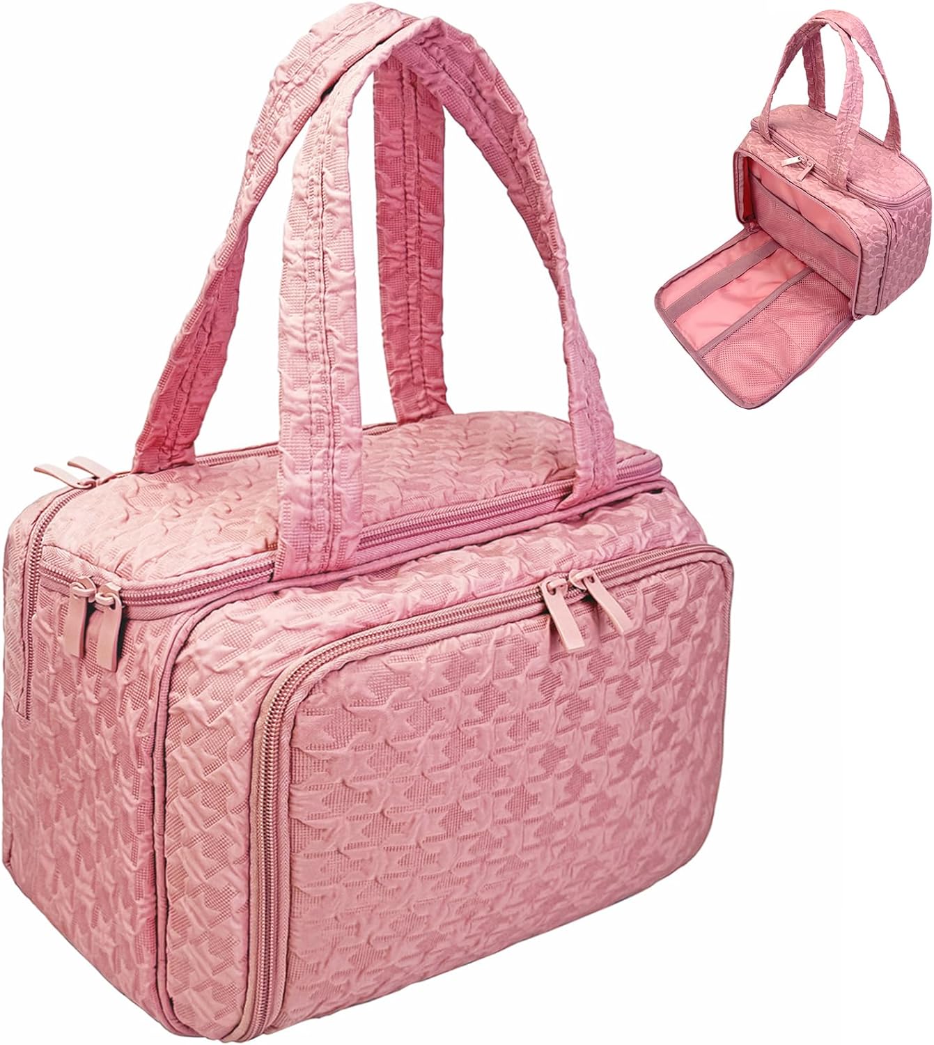 SMONT Toiletry Bag - Large 11.5" Travel Makeup & Skincare Organizer | Pink Cosmetic Case