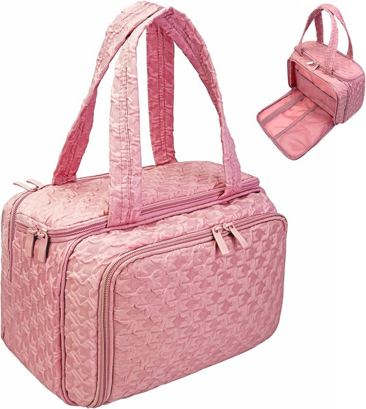 SMONT Toiletry Bag - Large 11.5" Travel Makeup & Skincare Organizer | Pink Cosmetic Case