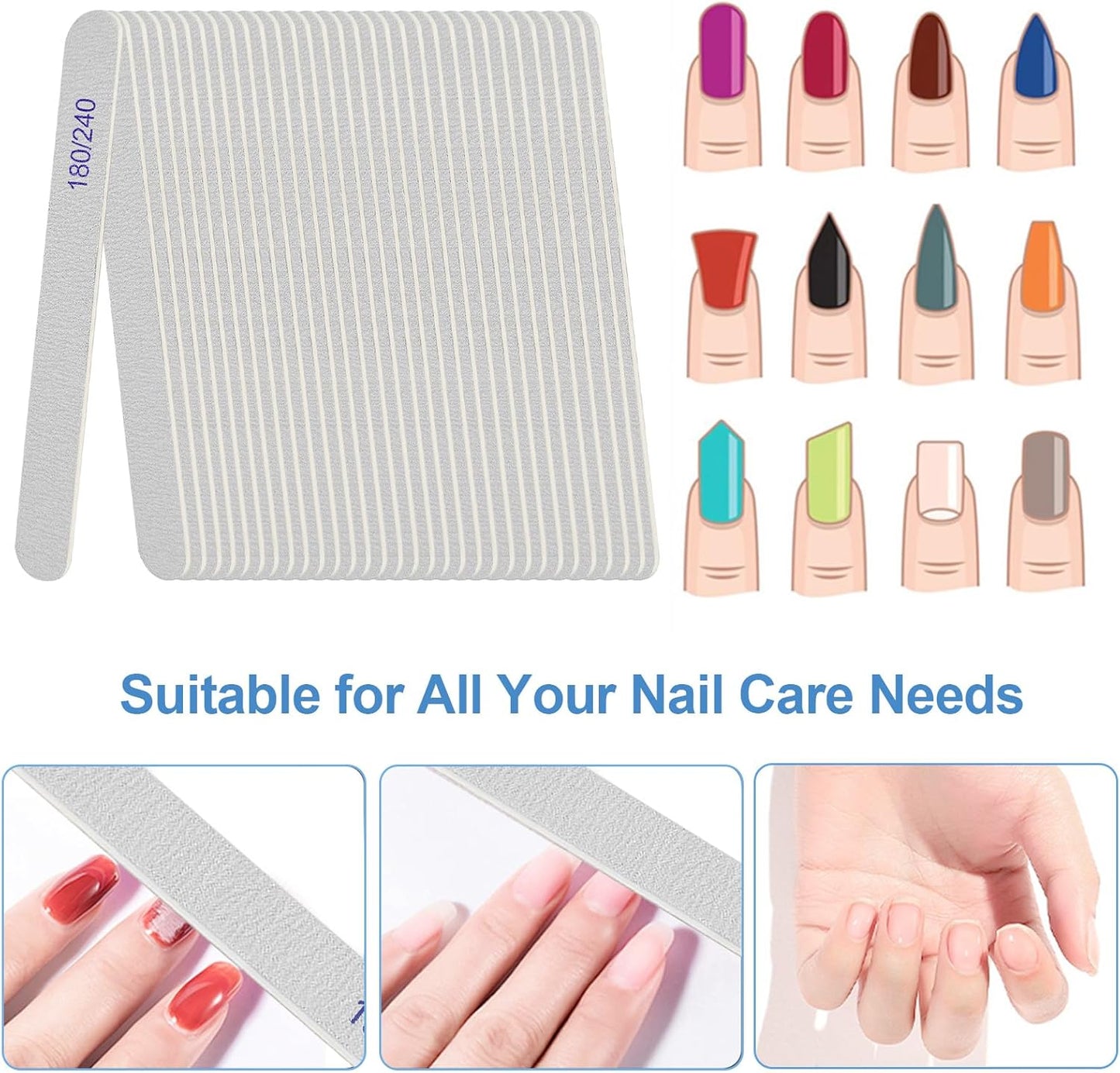 Skiennix Nail File - Professional Double-Sided Emery Boards for Natural Nails | 180/240 Grit, 24 Pack
