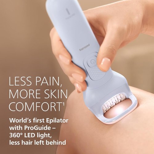 Philips Epilator Series 8000 - Cordless Wet & Dry Hair Removal Device with ProGuide | 60 Min Runtime, 3 Accessories