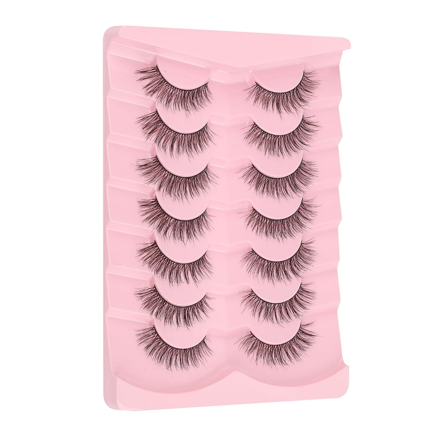 Lashes Wispy Eyelashes Natural Look 15mm Cat Eye Lashes Natural C Curl Soft Strip Lashes Fake Eyelashes 3D Volume Eye Lashes Pack 7 Pair Siligli Lash Eyelash