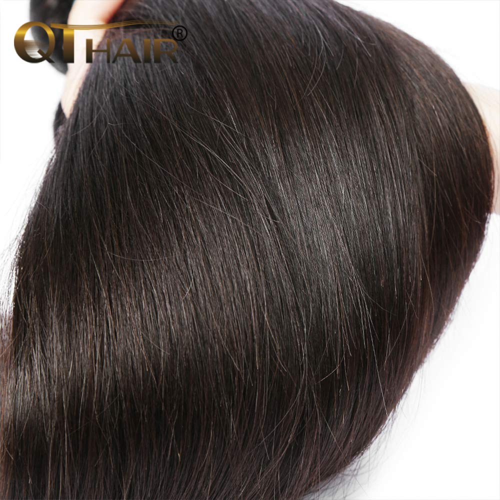 QTHAIR 14A Straight Human Hair Bundles(16 18 20,300g,Natural Black) 100% Unprocessed Human Hair Extensions Indian Straight Virgin Human Hair Bundles