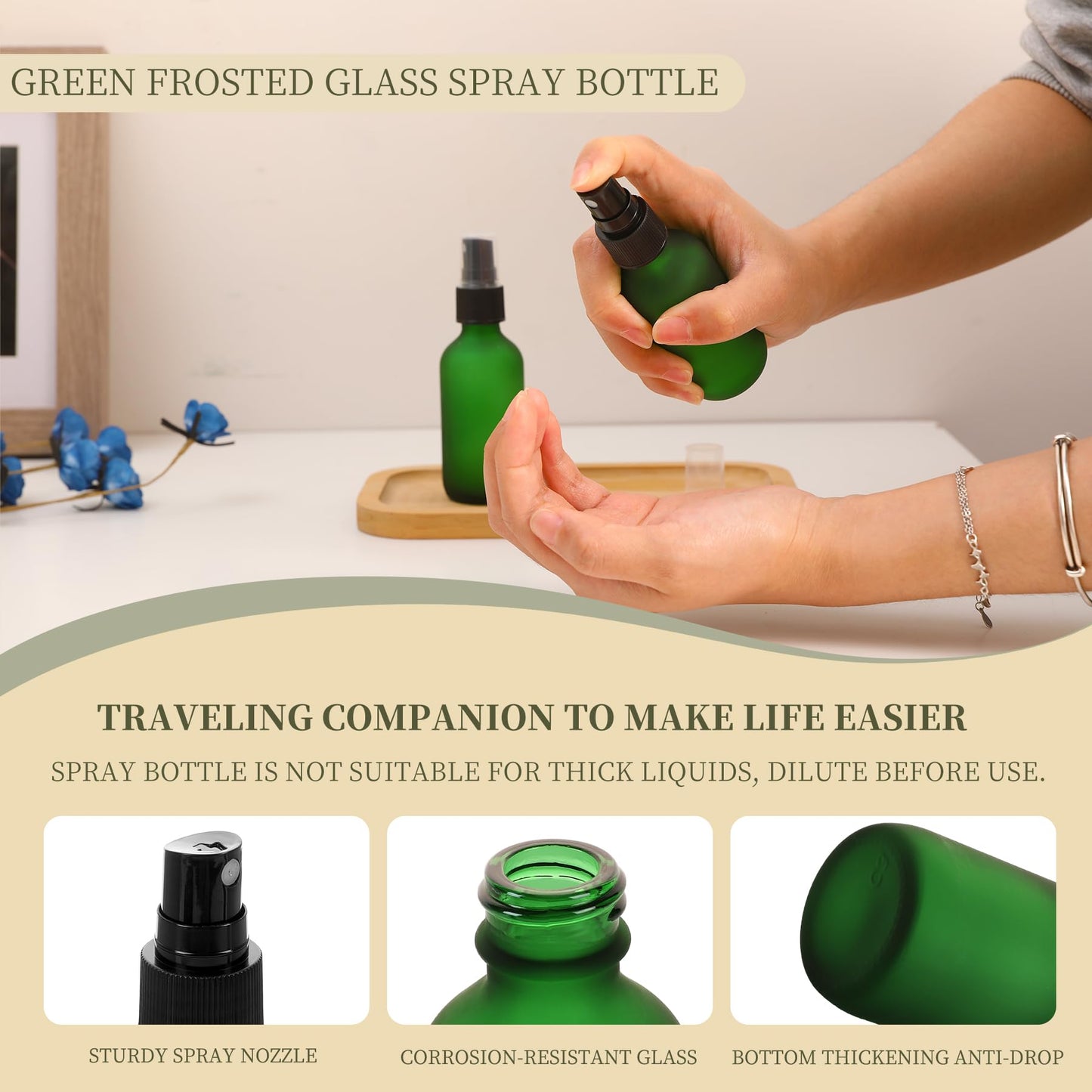 NOOEEISS Green Glass Small Spray Bottles 2 oz 24 Packs,Fine Mist Sprayer Pretty Finish,Refillable Containers mini spray bottles for Cleaning Solutions and Skin Care (Green Frosted 24pcs)