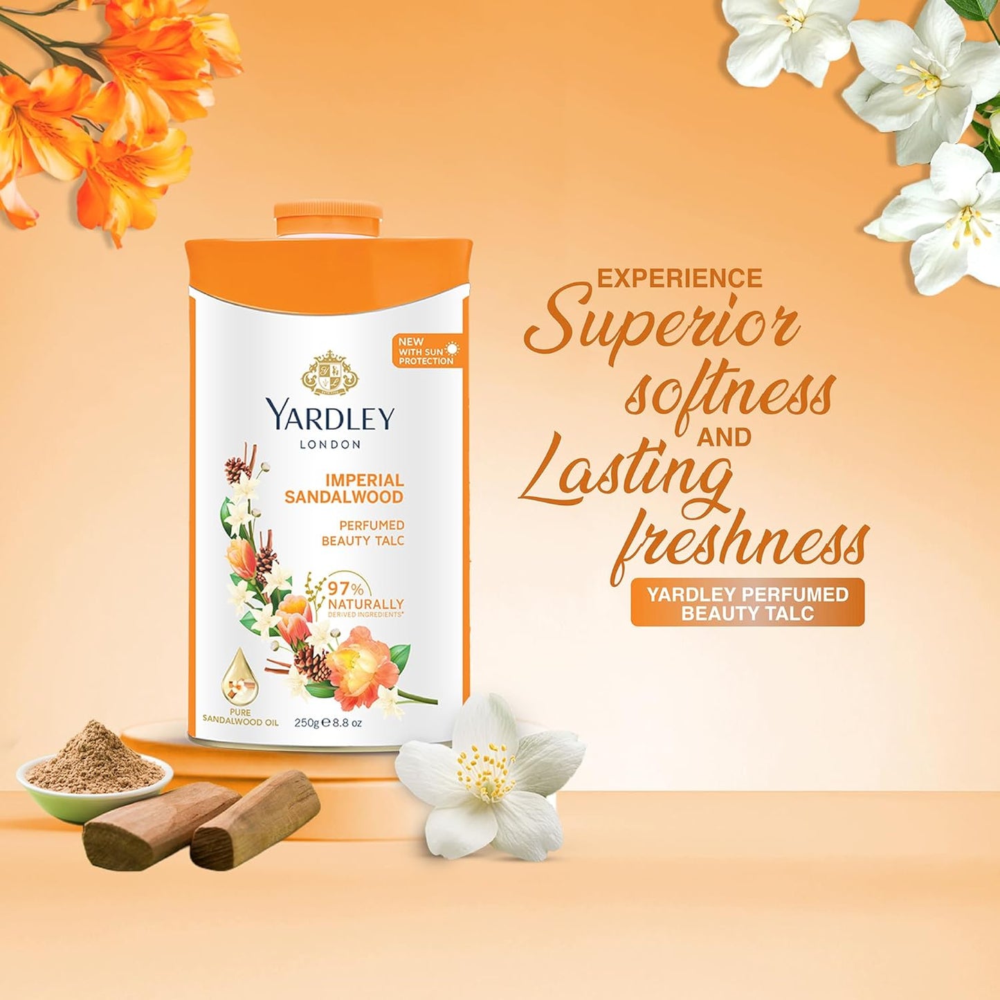 Yardley Sandalwood Perfumed Talc - Luxurious Fragrance & Softness | 250g Size
