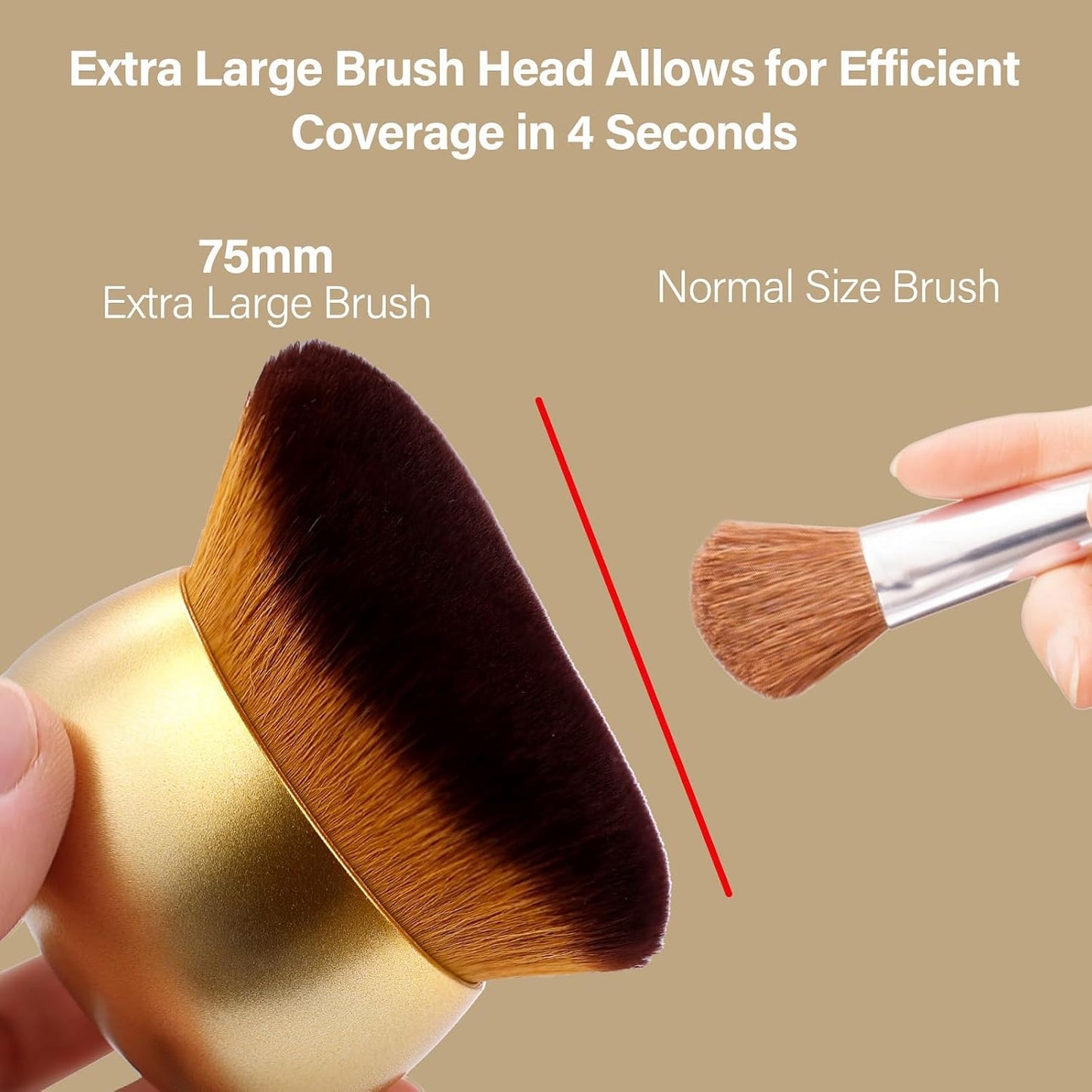 Skiennix Extra Large Body Makeup Brush - 75mm Wide-Headed Kabuki for Even Self Tanner & Bronzer Application | Gold