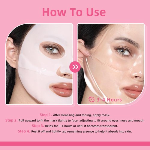 DewyHour Collagen Face Mask - 5 Pack Hydrating Overnight Sheet Masks with Hyaluronic Acid | Firming & Pore Minimizing