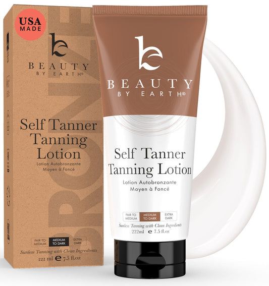 Tanning Lotion Self Tanner - USA Made with Natural and Organic Ingredients Non Toxic Sunless Browning Lotion, Best Gradual Tanner for Men and Women, Streak-Free Fake Tan, Fair to Medium