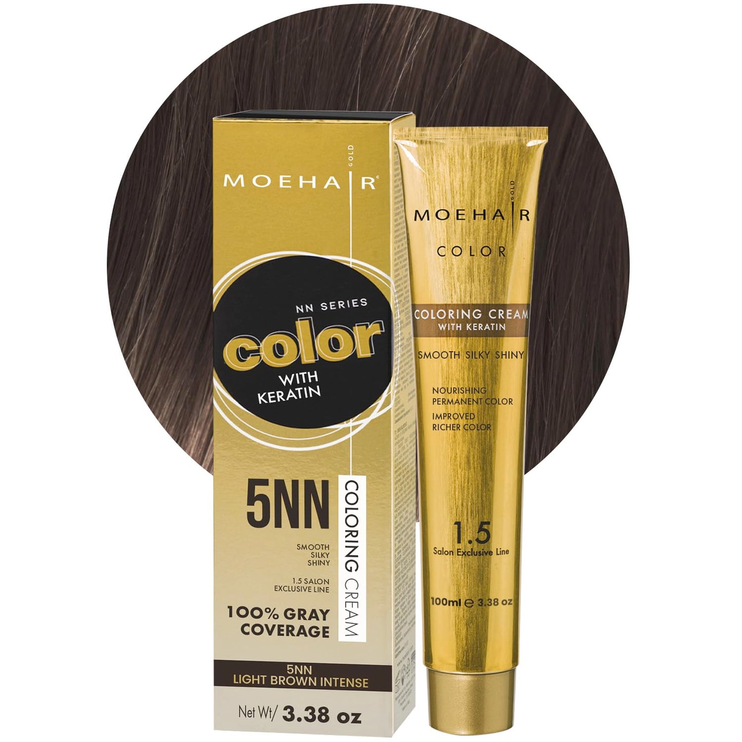 MOEHAIR 5NN Permanent Hair Color (Light Brown Intense) | Hair Dye for 100% Gray Coverage | Infused with Keratin | Adds Shine & Smoothens Hair | Non-Drippy | Double Pigmented (3.38Oz)