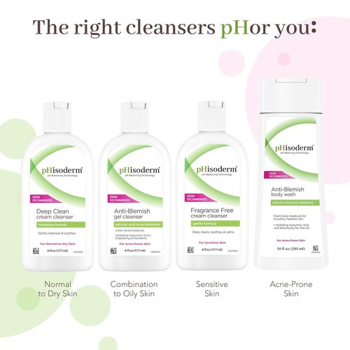 pHisoderm Anti-Blemish Gel Cleanser - pH Balanced Formula Clears Acne & Prevents Breakouts | 6 Fl Oz