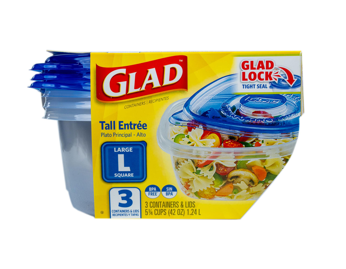 Glad GladWare To Go Snack Food Storage Containers - Medium Round - Meal Container Holds up to 24 Ounces of Food - Lock Tight Seal, 4 Count