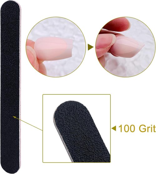 HeeYaa Nail File Set - 10 Professional Double-Sided 100/180 Grit Emery Boards | Black Manicure & Pedicure Tools