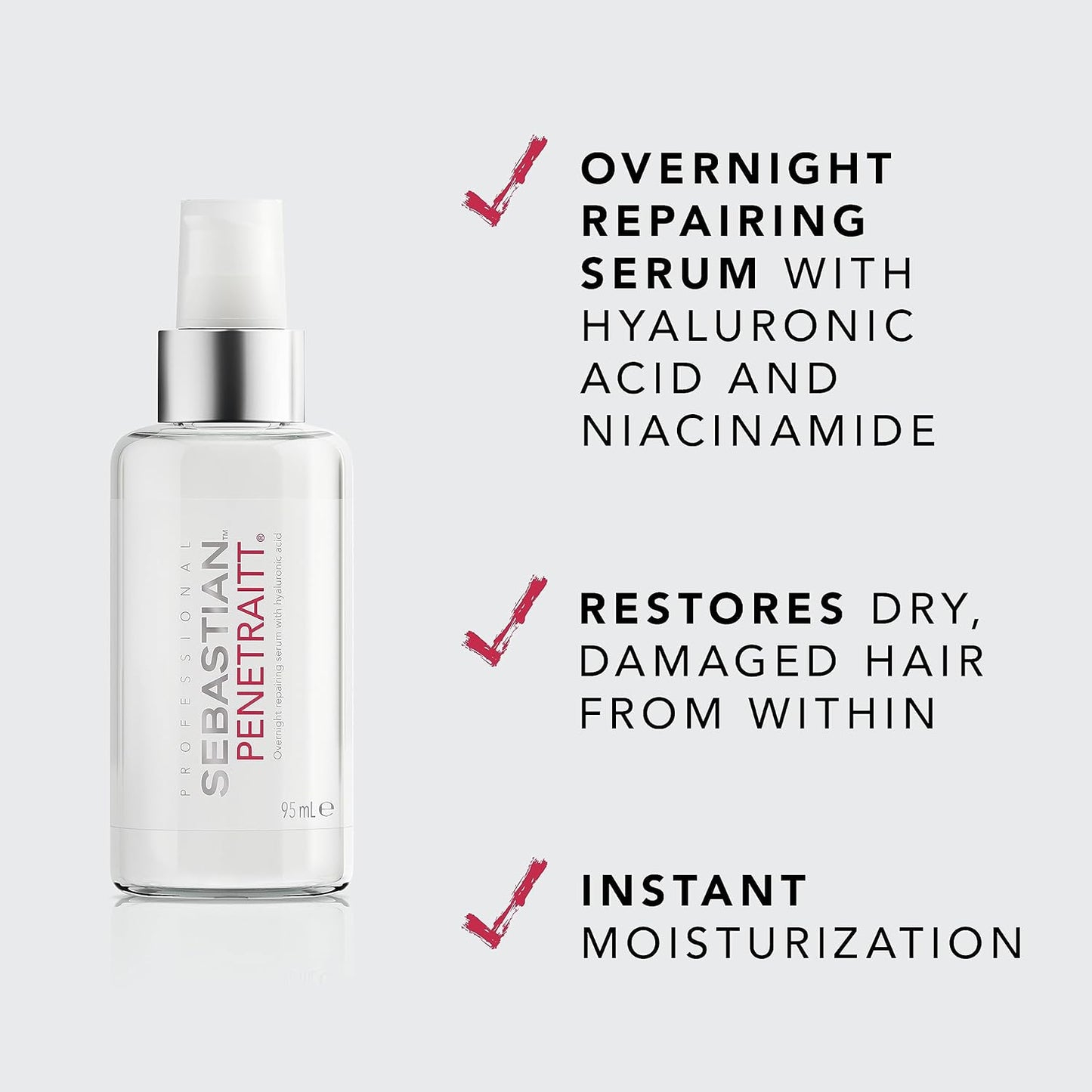 Sebastian Professional Penetraitt Overnight Repair Serum - Moisturizing Leave-In Treatment with Hyaluronic Acid & Niacinamide | 3.2 fl oz