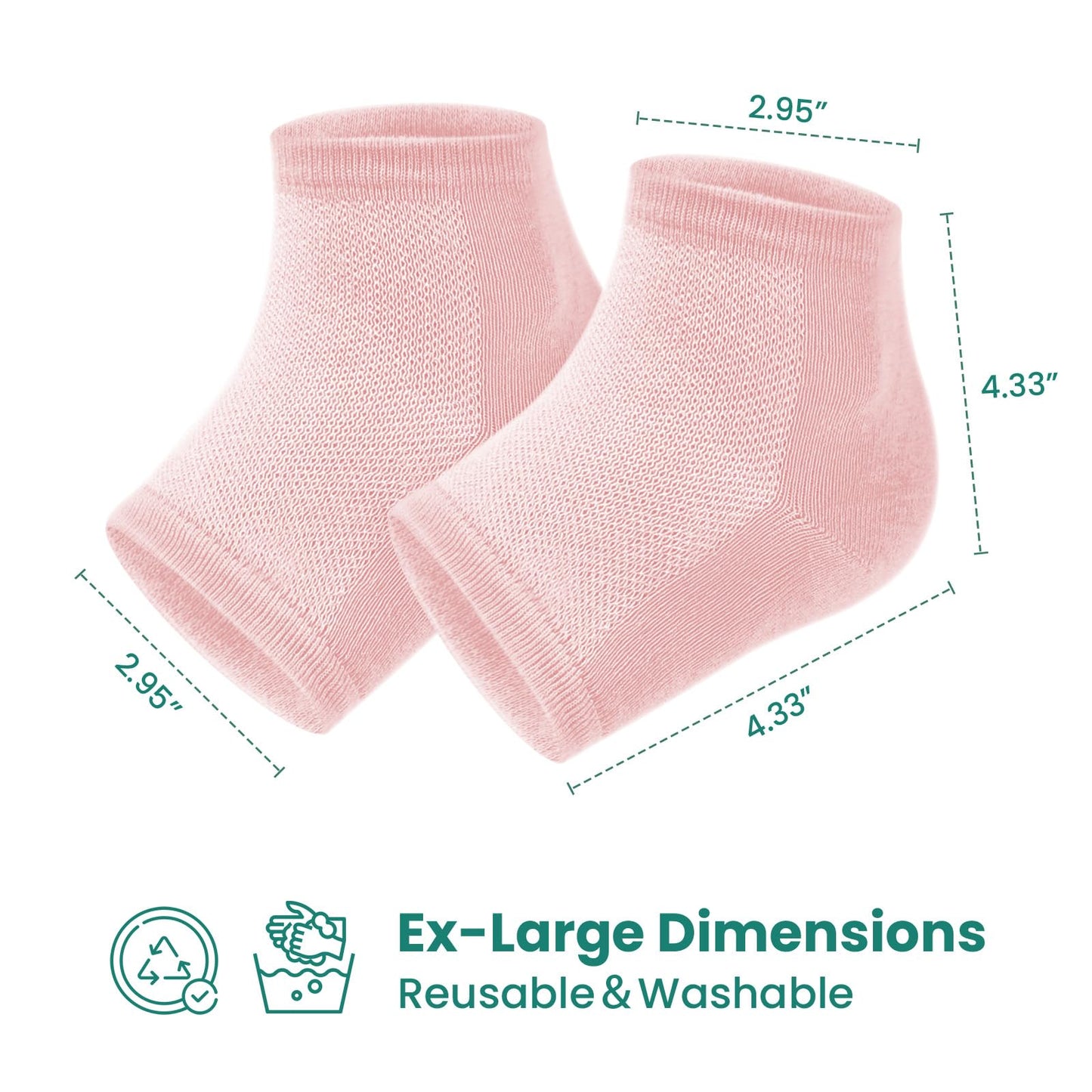 Welnove Moisturizing Heel Socks - 2 Pairs Aloe Vera Extract Infused Gel Lining for Dry Feet - Cracked Heel Repair Treatment - Cotton Socks for Women Men Foot Care (Pink, Extra Large)