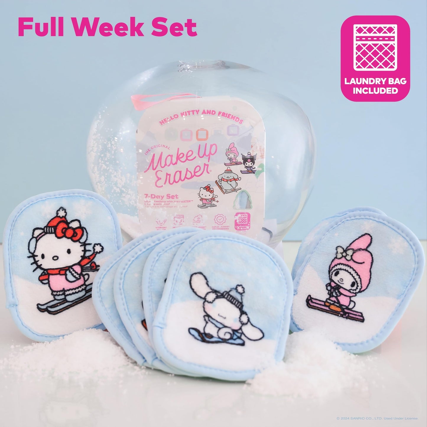 The Original MakeUp Eraser, 7-Day Set, Erase All Makeup With Just Water, Including Waterproof Mascara, Eyeliner, Foundation, Lipstick, Sunscreen, and More! Hello Kitty Skiing, 7ct.