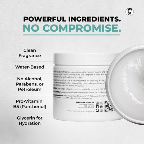 Gentlemen Republic 16oz Refined Hair Gel for Men - Premium Styling with 24-Hour Hold & Shine