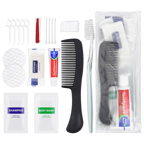 5 Sets Personal Hygiene Kit Bulk, Disposable Toothbrushes with Toothpaste Floss Comb Soap Cover Shampoo Body Wash and Vanity Kit, Toiletry Kits Homeless Supplies Bulk for Women,Men,Travel,Homeless