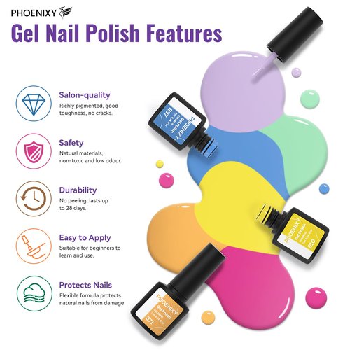PHOENIXY 63 Pcs Gel Nail Polish Kit with U V Light and Drill, 45 Colors Gel Nail Polish with 5 Pcs Base Top Coat Manicure Starter Nail Polish Set Valentine Gifts for Women