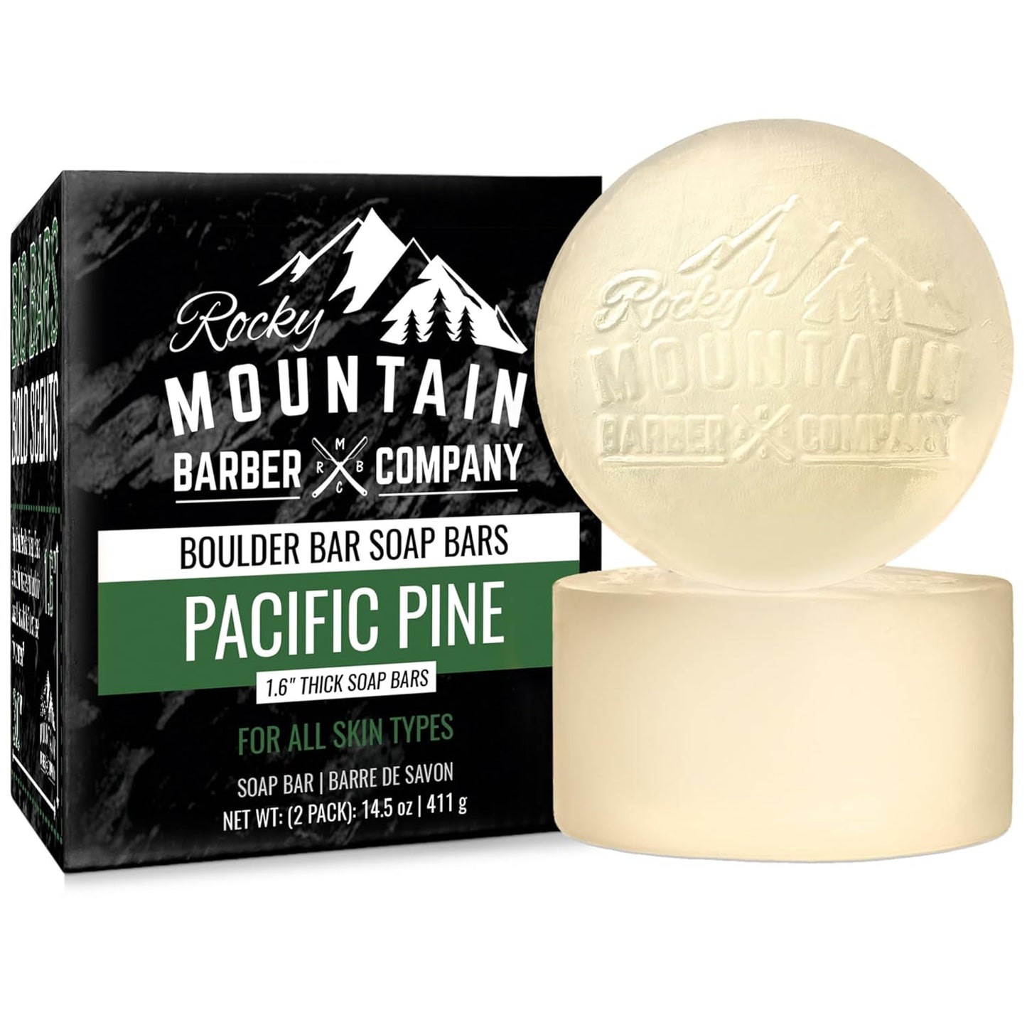 Skiennix Men’s All-in-One Shampoo & Body Soap Bars - Extra Thick Glycerin - Pacific Pine Scent - 14.5 oz (2 Bars)
