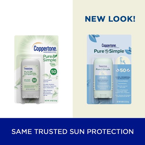 Coppertone Pure and Simple Mineral Sunscreen Stick - SPF 50, Water Resistant, Hypoallergenic | 0.49 oz