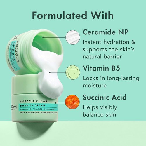 Rael Miracle Clear Barrier Cream - Lightweight Face Moisturizer with Succinic Acid & Vitamin B5, Hydrating Korean Skin Care (1.8 oz)