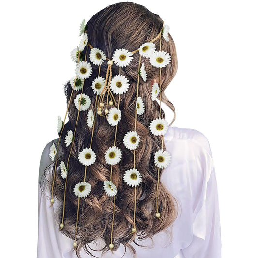 AWAYTR Flower Hippie Floral Crown - Yellow Sunflower Headband for Women, Bohemian Costume and Hair Accessories