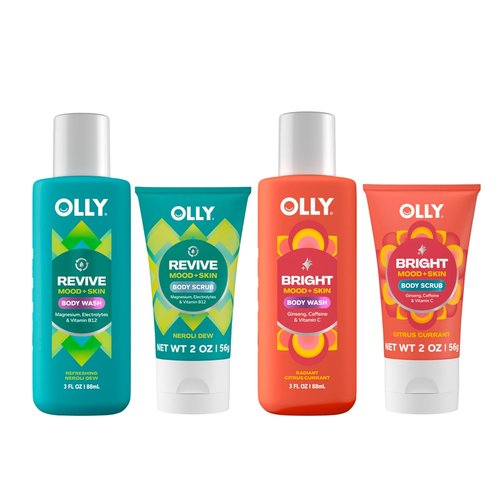 OLLY Body Wash & Scrub Mini Pack - Hydrate & Repair Skin Barrier | 4 Count, 3 oz
