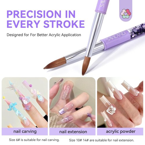 SAVILAND Kolinsky Acrylic Nail Brush Set - Professional Manicure Tools for Acrylics | Sizes 6, 10, 14