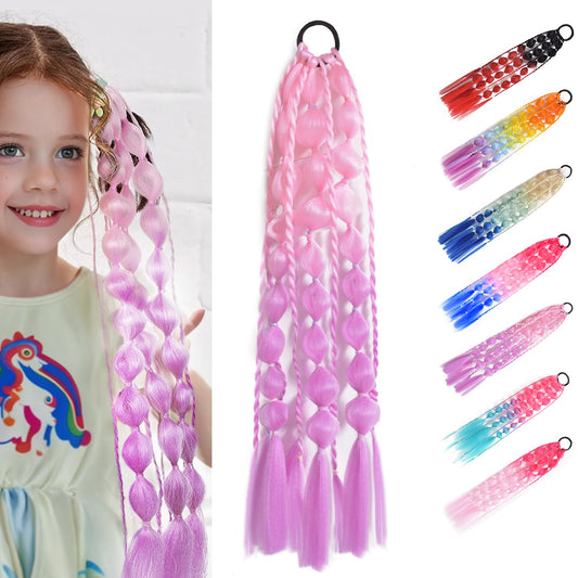 SHDanrtsey 20 Inch Colored Hair Extensions Colorful Bubble Ponytail Extensions Ombre Crazy Hair Day Accessories Colored hair extensions for kids (Light purple - Purple)