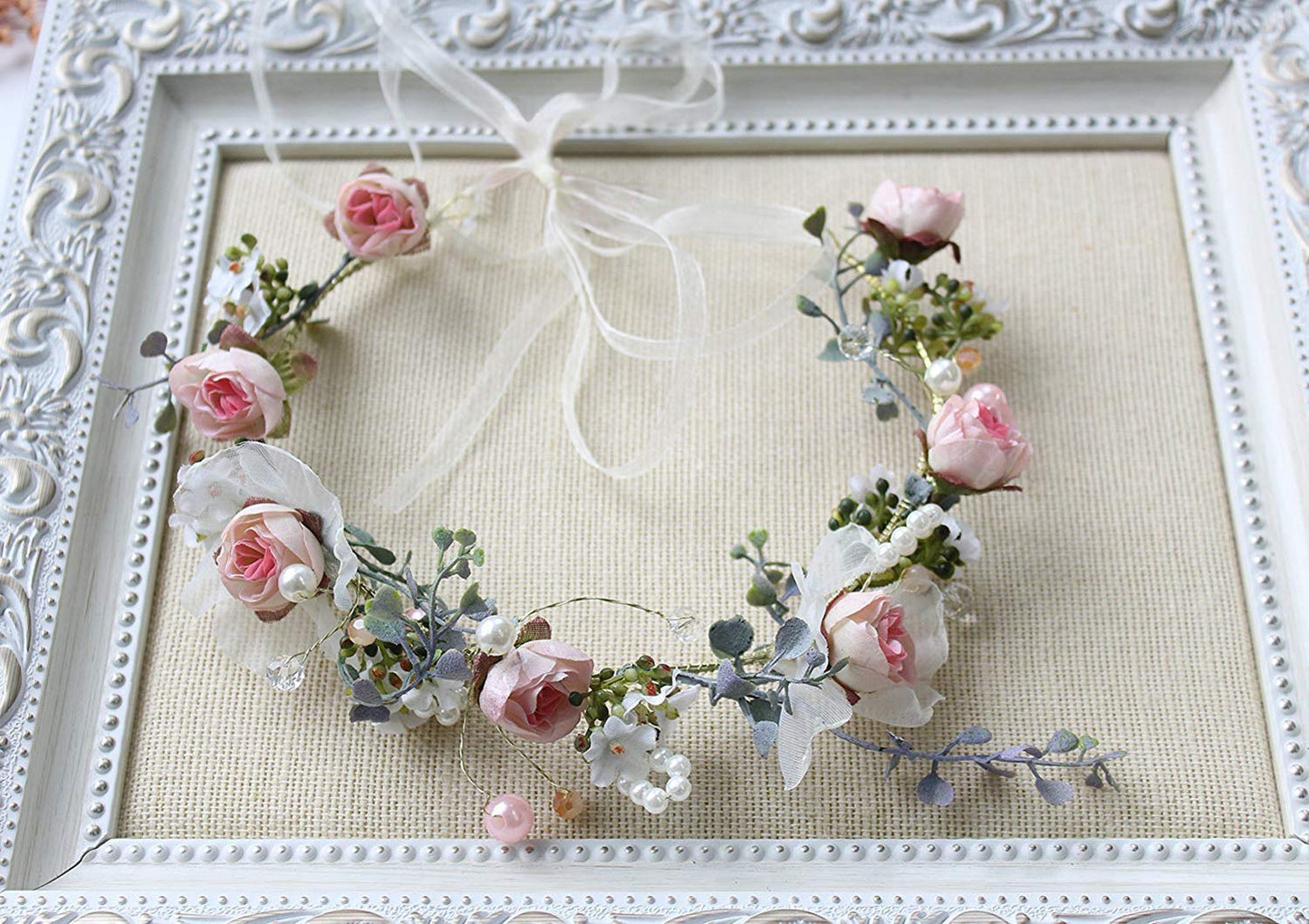 YnimioAOX Handmade Adjustable Flower Wreath Headband Halo Floral Crown Garland Headpiece,C15-light pink