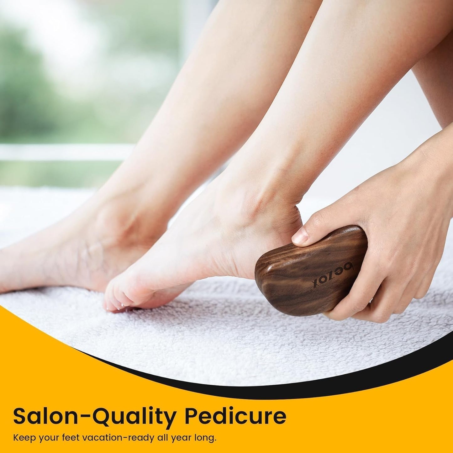 BezoX Glass Foot File - Nano-Glass Pumice Stone Scrubber for Silky Smooth Feet | Portable Pedicure Tool with Walnut Wood Handle