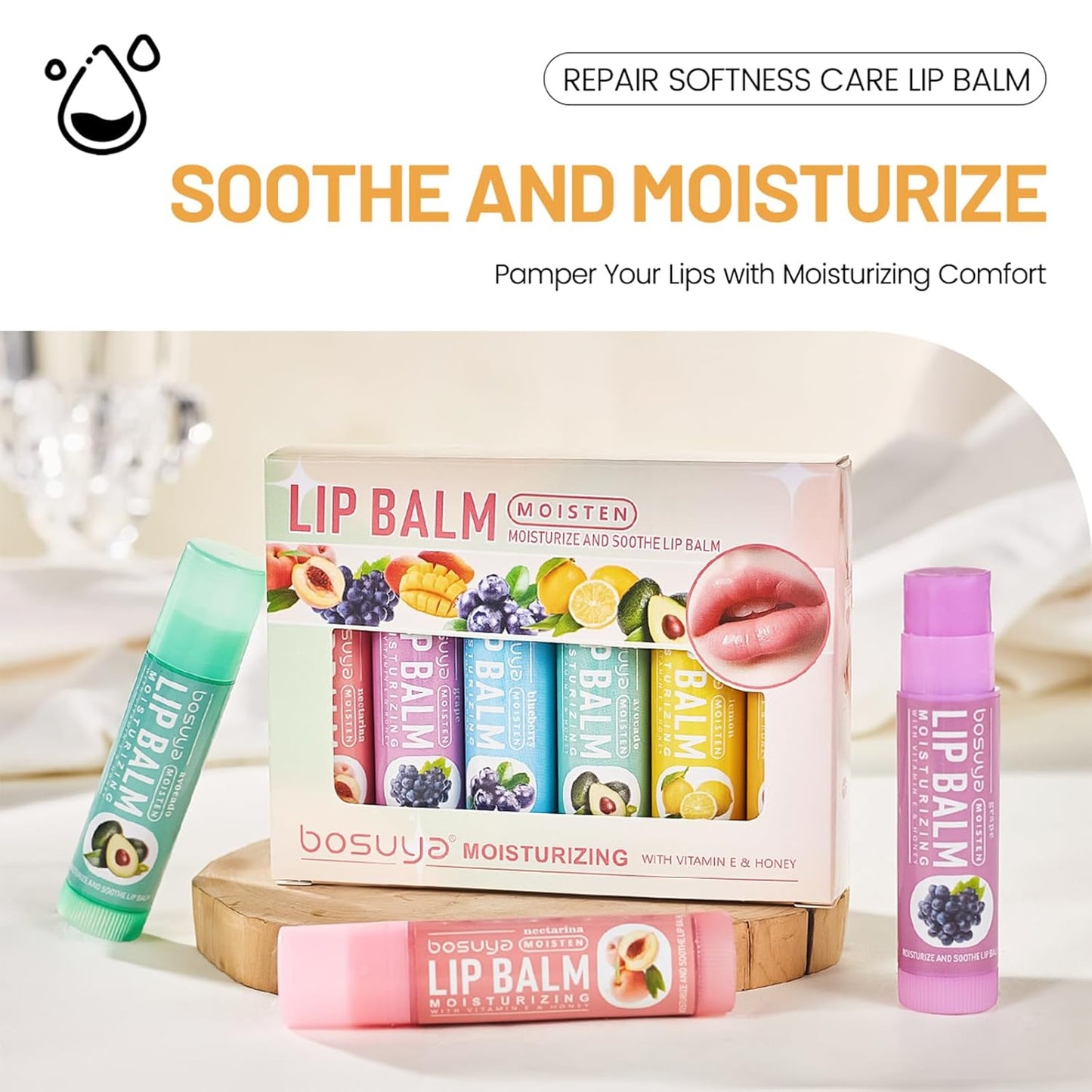 Skiennix Lip Balm Set - Gentle Hydration for Dry & Sensitive Lips | 6 Flavors, All-Day Moisture