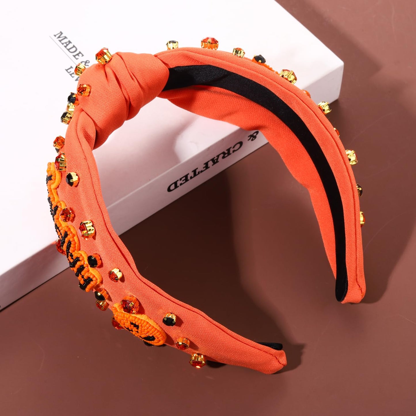 CEALXHENY Halloween Headbands for Women Halloween Accessories Beaded Boo Pumpkin Ghost Headband Rhinestone Pearl Knotted Headbands