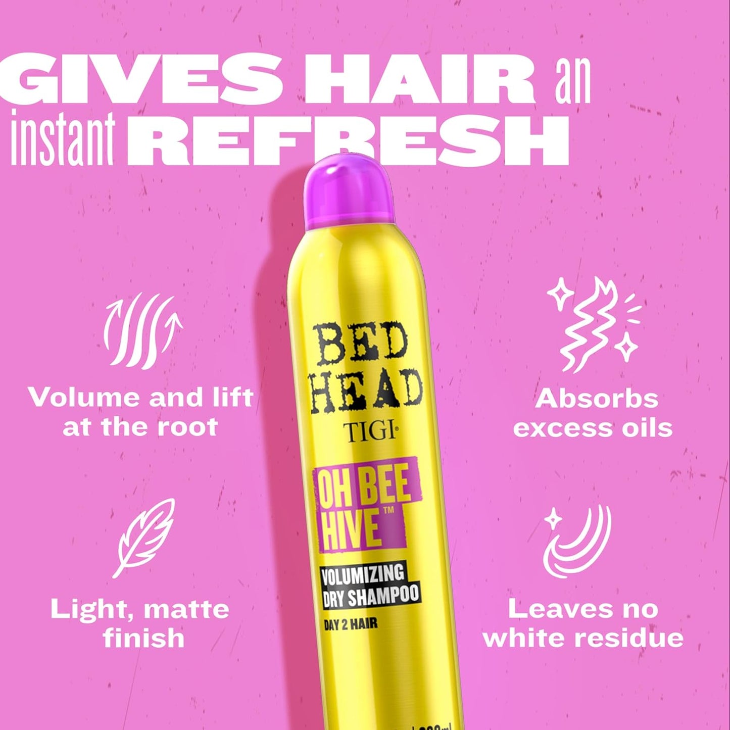 Bed Head by TIGI Volumizing Dry Shampoo - Oh Bee Hive Formula for Day 2 Hair, 6 oz