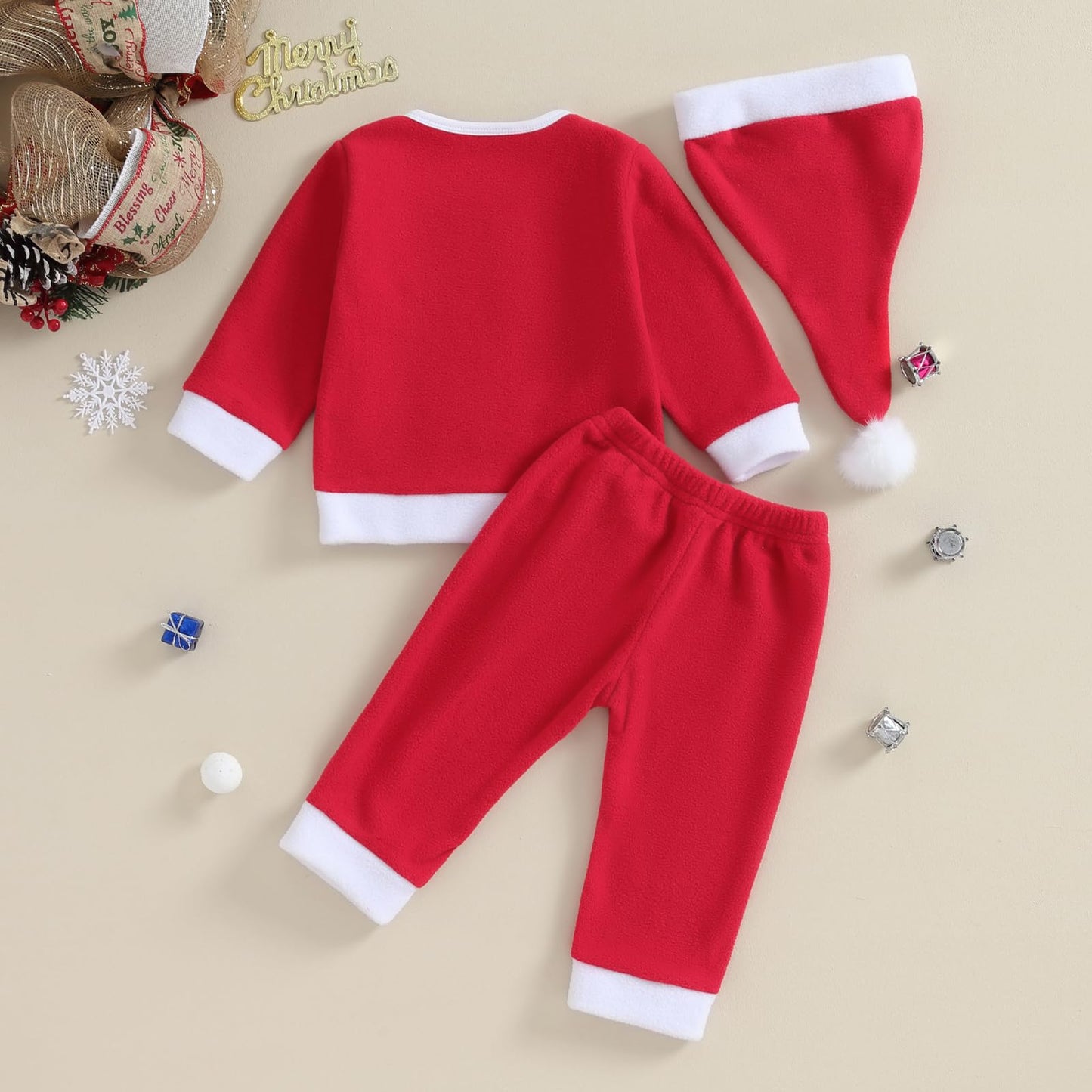 Emmababy Santa Costume Infant Baby Boy Velvet Outfit Toddler Girls Christmas Outfit Button Down Plush Jacket Coat Pants Hat(Christmas Outfits,6-12 Months)