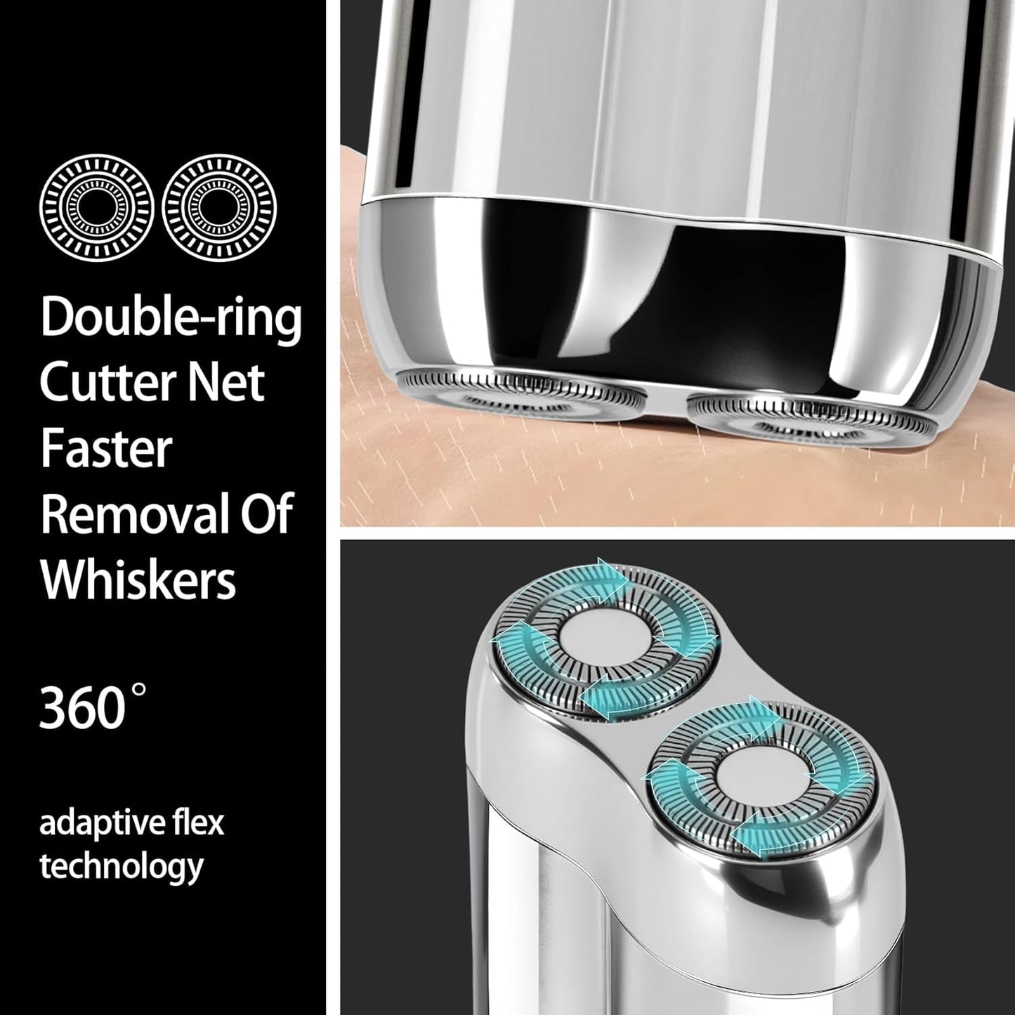 Skiennix Mini Electric Shaver - Rechargeable Waterproof Dual Head Razor for Travel & Home Use
