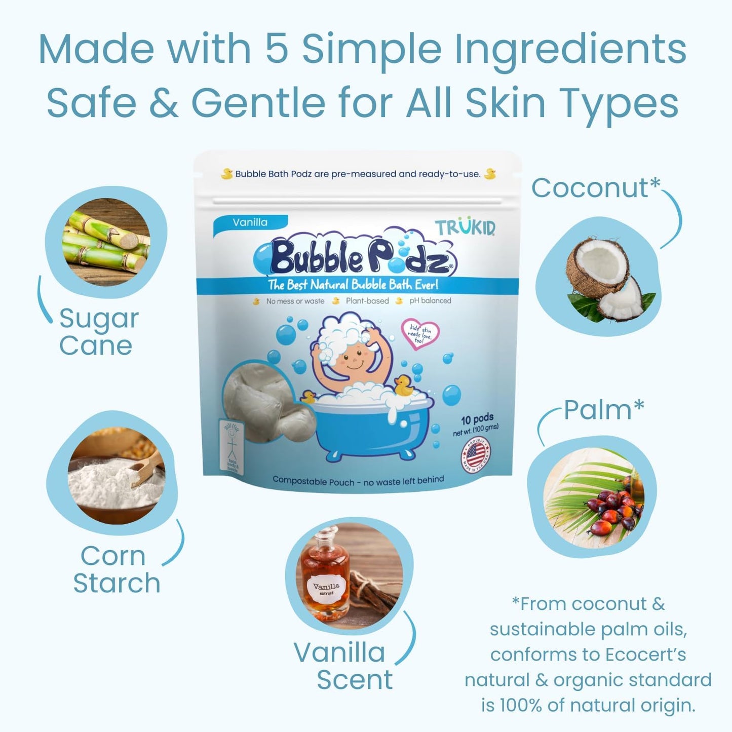 TruKid Bubble Podz - Tear-Free Bubble Bath for Kids & Toddlers | Gentle, Non-Toxic, Vanilla Scent (24 Podz)