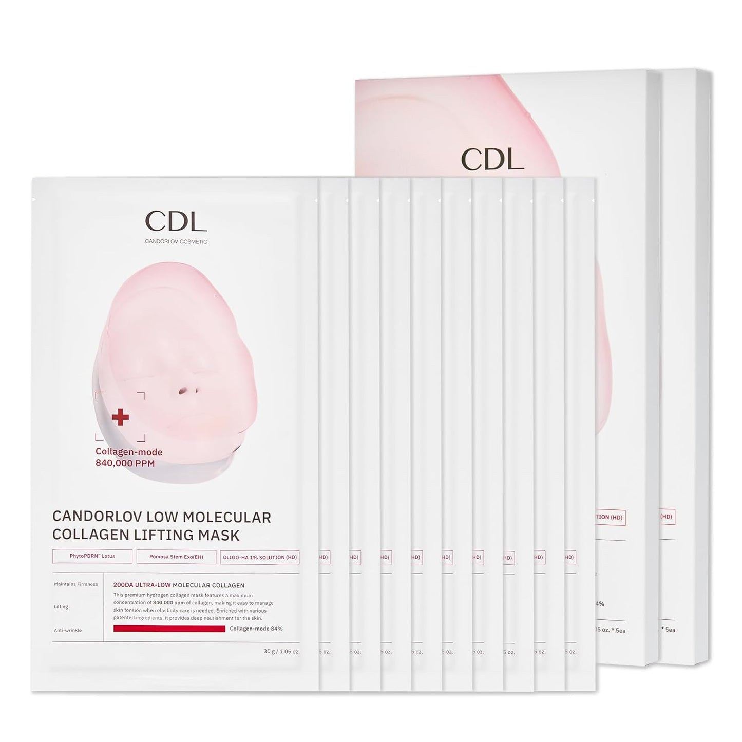 Skiennix CDL Low Molecular Collagen Face Lifting Mask - Deep Hydrating & Firming Hydrogel for Glowing Skin (10 Sheets)
