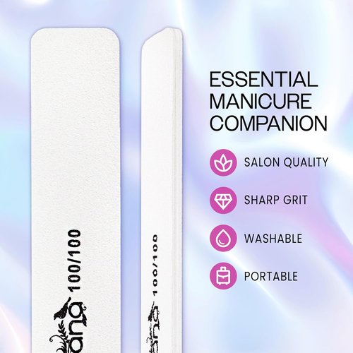 PANA Jumbo Size Double-Sided Nail Files - 10PCS White 100/100 Grit Emery Boards for Manicure & Pedicure