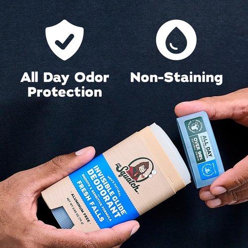 Dr. Squatch Invisible Glide Natural Men’s Deodorant - Smooth, Stain-Free Formula - Aluminum-Free, Sensitive Skin - Fresh Falls & Wood Barrel Bourbon - 2.65oz (2-Pack)