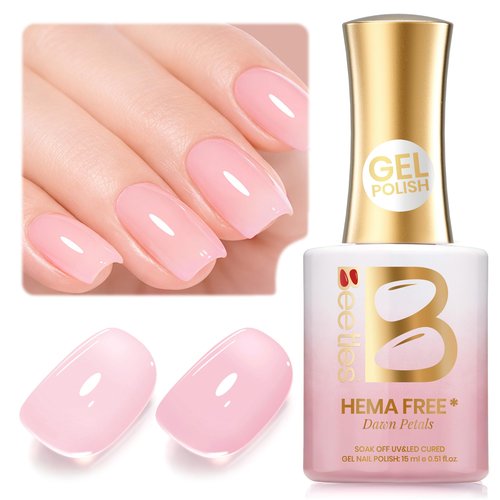 Beetles Dawn Petals Nude Pink Gel Polish - 15ML Full Size Neutral Jelly Nude Pink Nail Polish Base Color Nail Concealer Sheer Translucent Soak Off UV French Nail Art Salon DIY Manicure Gifts