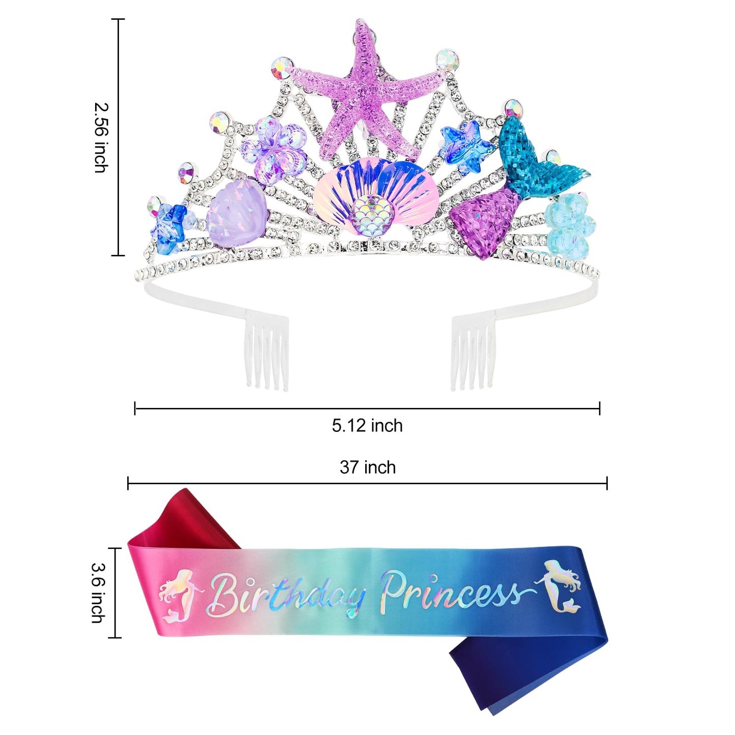 GAFATORY Purple Mermaid Crown and Sash for Women Birthday Crown and Sash for Birthday Princess Mermaid Adult Crown Ocean Theme Mermaid Birthday Decoration Seashell Fishtail Crown Halloween