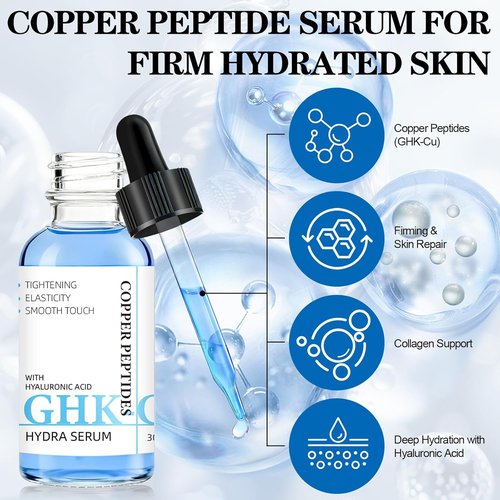 GHK-Cu Copper Peptide Facial Serum - Lightweight Hydration with Hyaluronic Acid - 1 fl oz