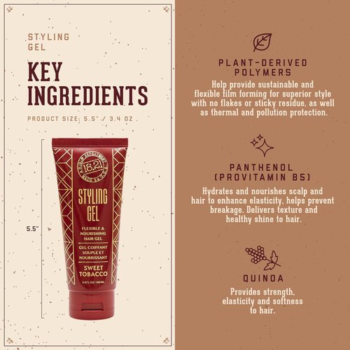 18.21 Man Made Hair Styling Gel - Weightless All-Day Flexible Hold | 3oz Original Sweet Tobacco Scent