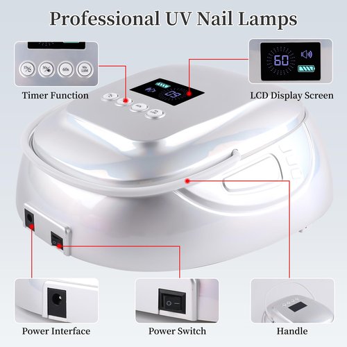 BOMOQING 126W Rechargeable UV LED Nail Lamp, Portable Cordless Nail Dryer with Auto Sensor and 4 Timer Settings, Professional Curing Lamp for Gel Polish and Salon (Plating Silver)