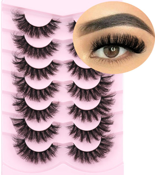 Mink Lashes Fluffy D Curl False Eyelashes 20mm Long Volume Lashes That Look Like Extensions Cat Eye Fake Lashes Faux Mink Strip Lashes Pack 7 Pairs