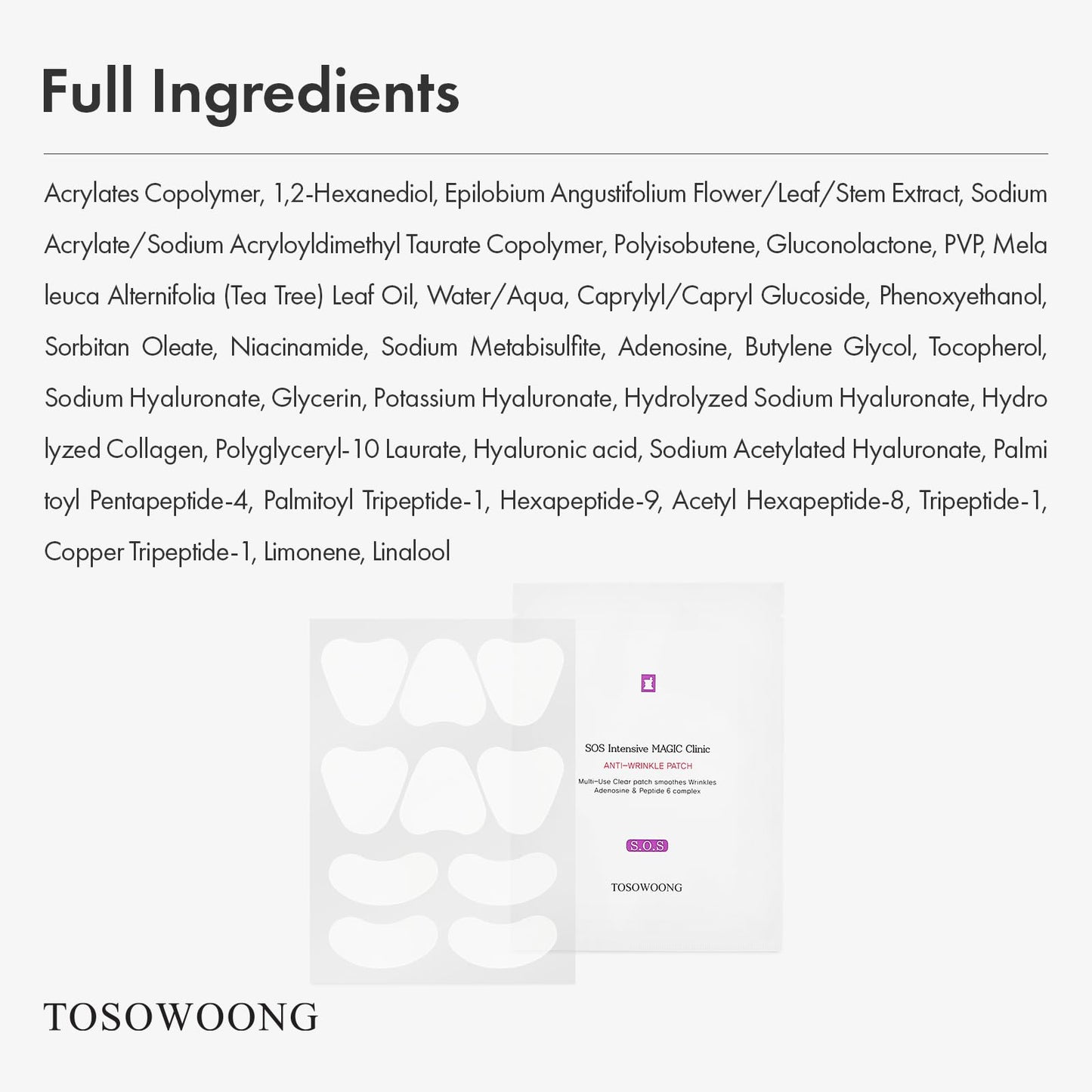 TOSOWOONG Anti-Wrinkle Patch with Hydrolyzed Collagen, Forehead & Eye & Smile Line Wrinkle Patches, Anti-Wrinkle Tape, K-Beauty Overnight Under Eye Patches, Korean Skincare, 5ea (10patches X 5)