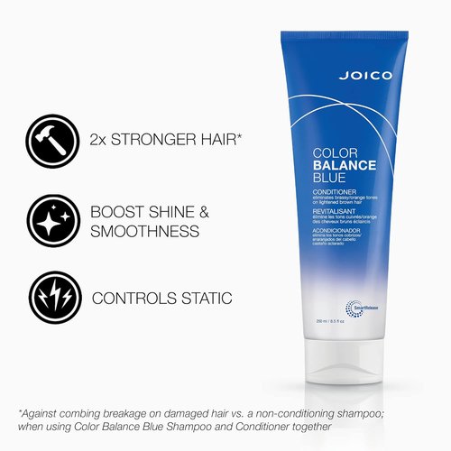 Joico Color Balance Blue Shampoo & Conditioner - Eliminate Brassy Tones & Boost Color Vibrancy | For Lightened Brown Hair with Rosehip Oil & Green Tea Extract