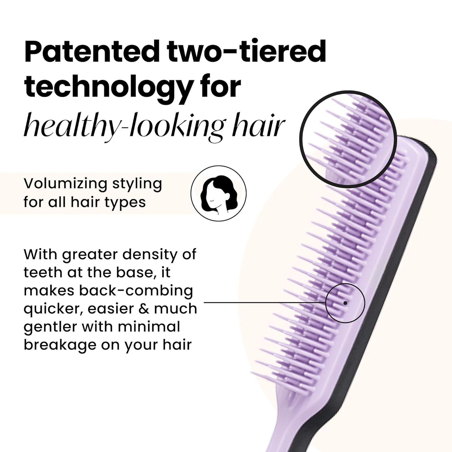 Tangle Teezer The Ultimate Volumizer Comb, Teasing Comb with Two-Tiered Teeth for Volume & Texture, and All Hair Types, Lilac & Black
