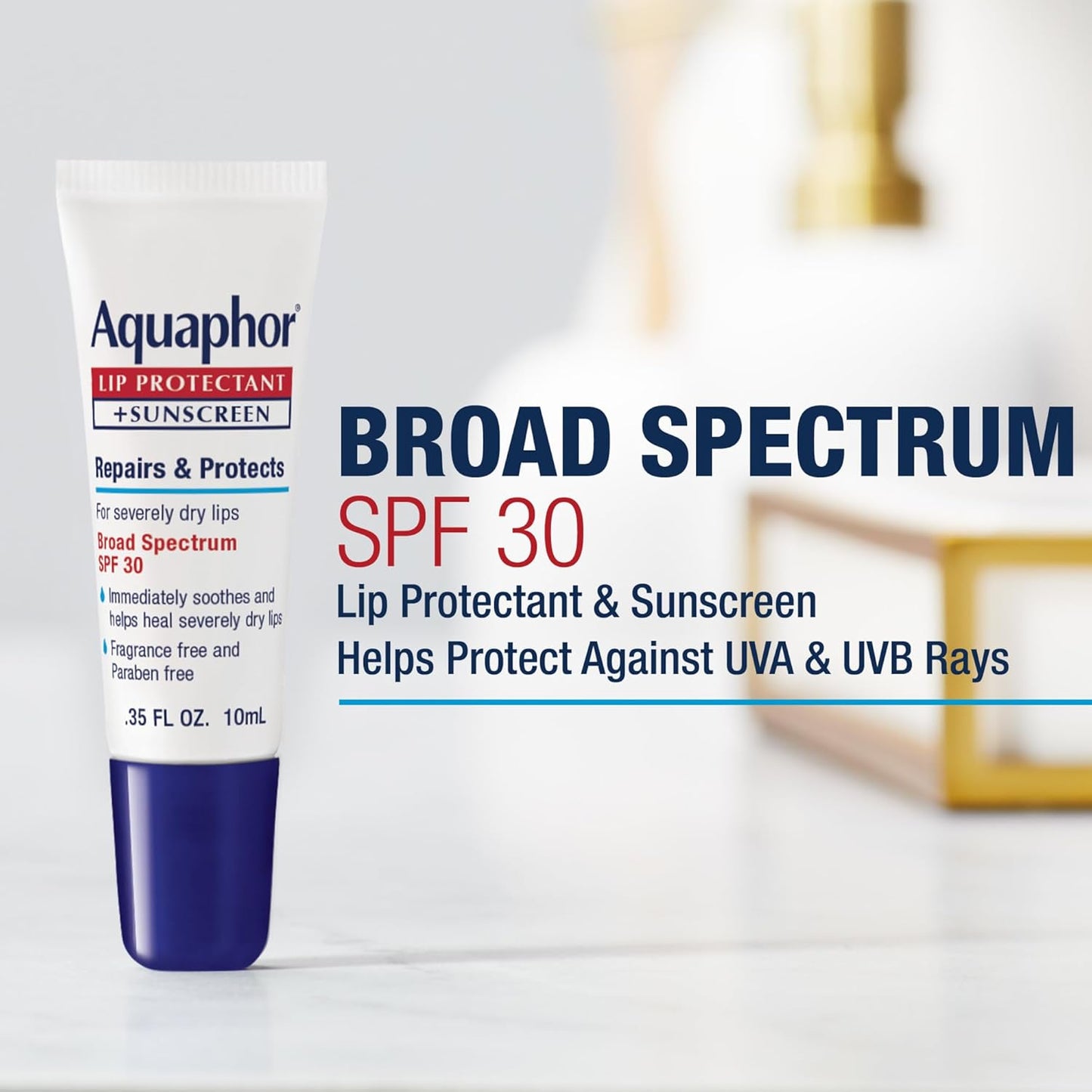 Aquaphor Lip Protectant & Sunscreen Ointment - Broad Spectrum SPF 30 - Soothes Chapped Lips - 0.35 fl. oz. Tube